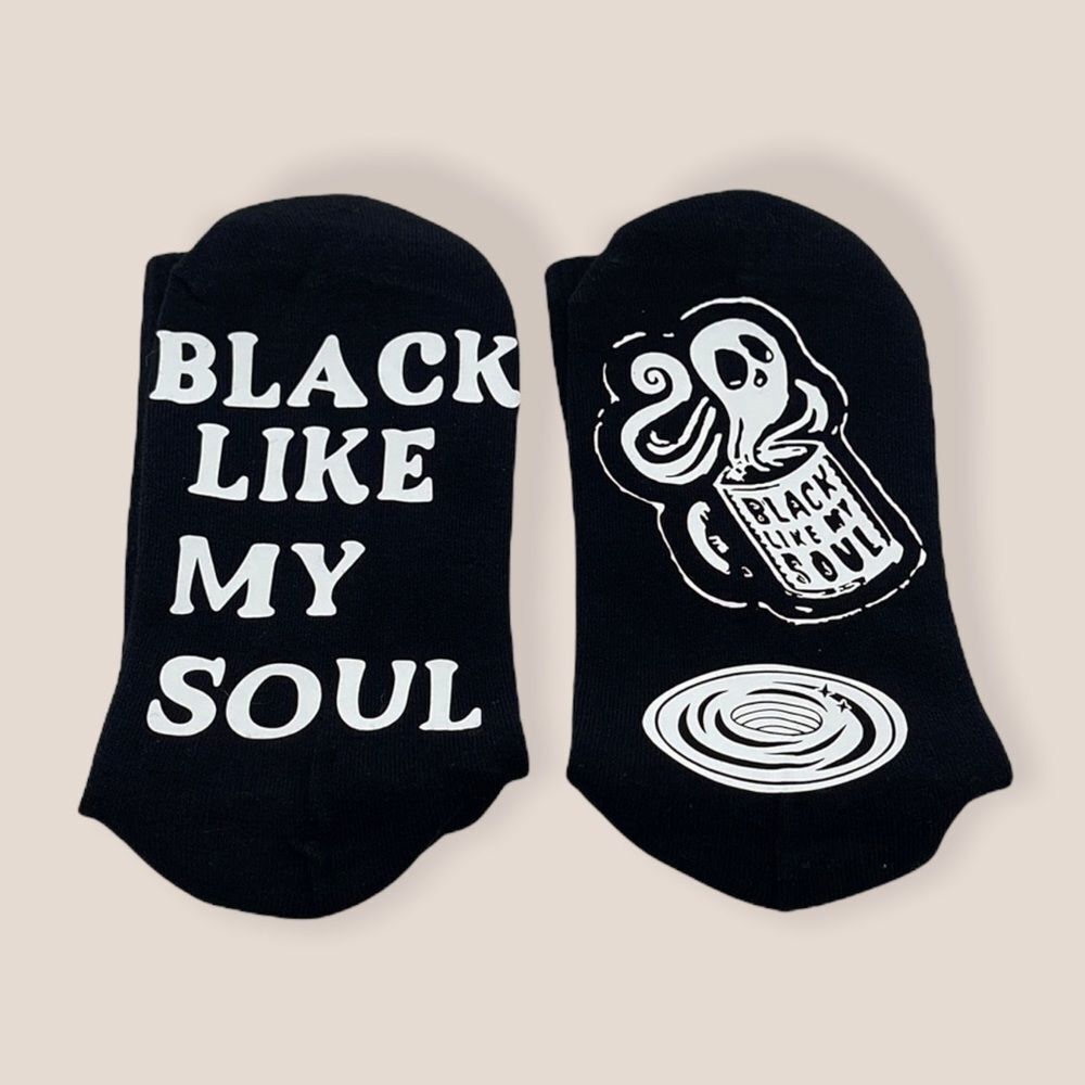 NWT Wool + Pepper Co. BLACK LIKE MY SOUL Bottom of Sock Crew Socks